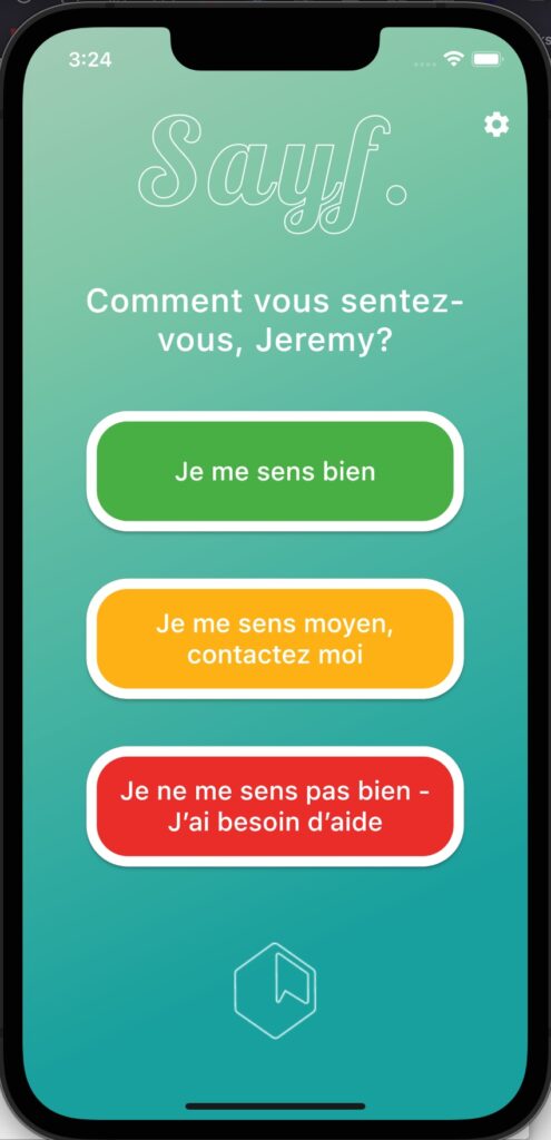 Image showing home screen of the app with the language set to French for the new language feature in this release.